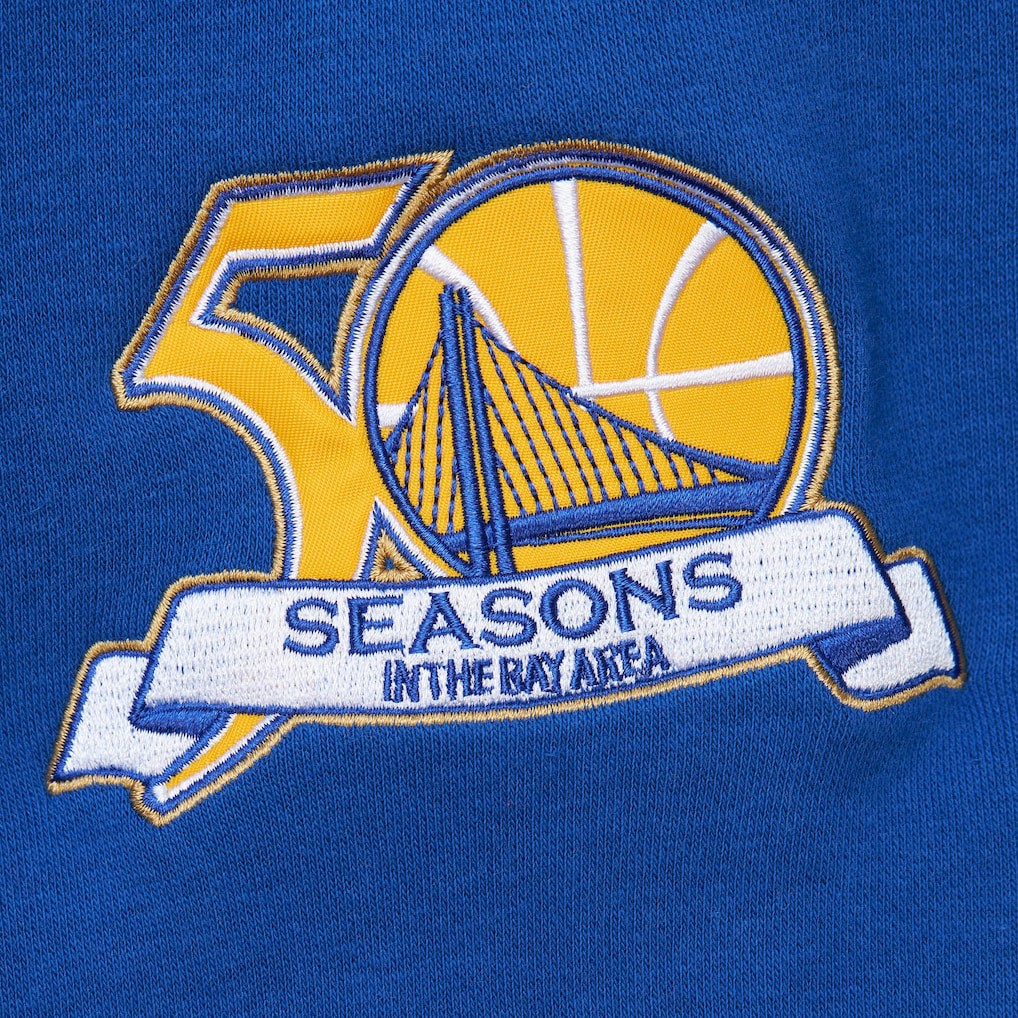 Golden State Warriors Hardwood Classics All Over 4.0 Pullover Sweatshirt Heather Gray - Mitchell & Ness