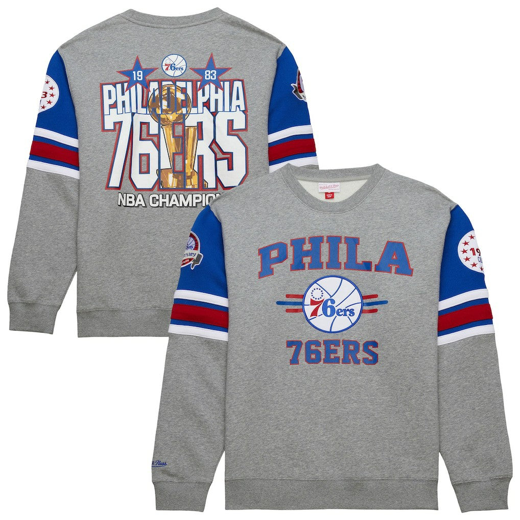 Philadelphia 76ers Hardwood Classics All Over 4.0 Pullover Sweatshirt Heather Gray - Mitchell & Ness