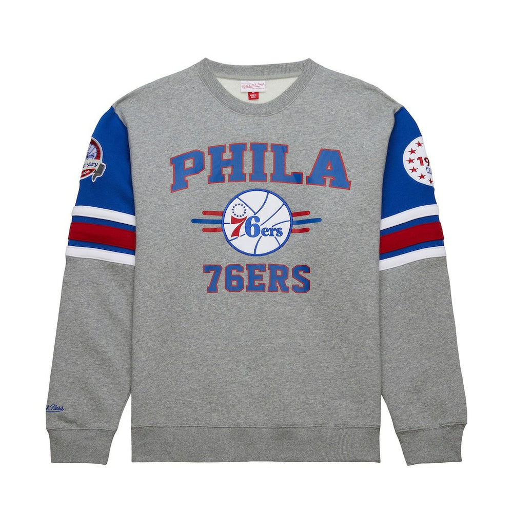 Philadelphia 76ers Hardwood Classics All Over 4.0 Pullover Sweatshirt Heather Gray - Mitchell & Ness
