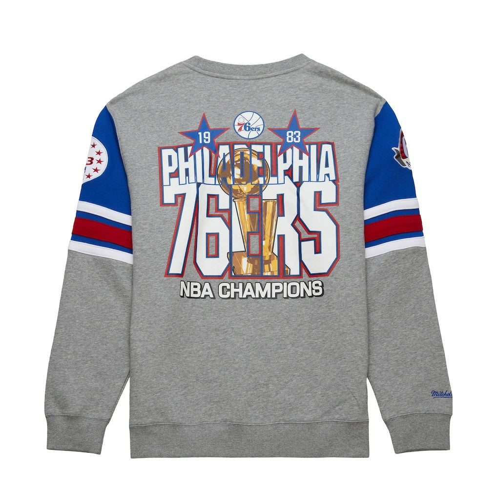 Philadelphia 76ers Hardwood Classics All Over 4.0 Pullover Sweatshirt Heather Gray - Mitchell & Ness