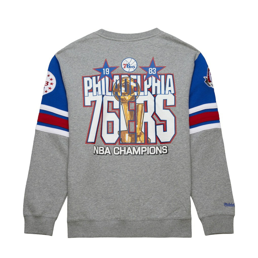Philadelphia 76ers Hardwood Classics All Over 4.0 Pullover Sweatshirt Heather Gray - Mitchell & Ness