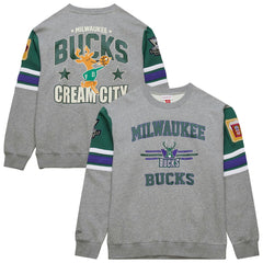 Milwaukee Bucks Hardwood Classics All Over 4.0 Pullover Sweatshirt Heather Gray - Mitchell & Ness