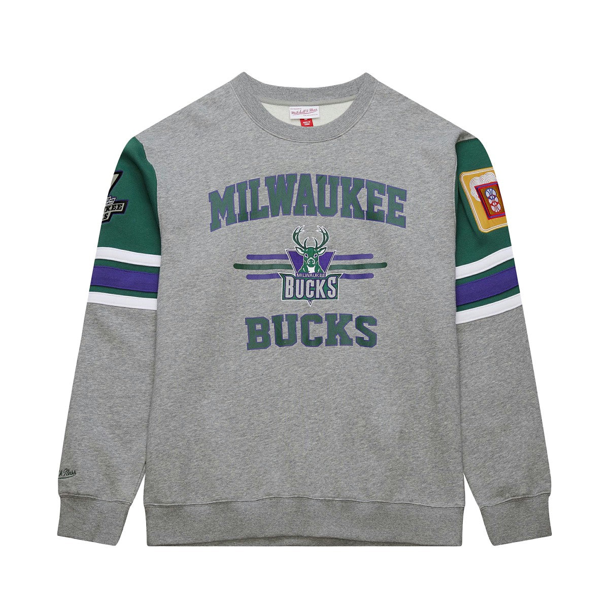 Milwaukee Bucks Hardwood Classics All Over 4.0 Pullover Sweatshirt Heather Gray - Mitchell & Ness