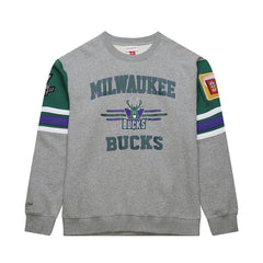 Milwaukee Bucks Hardwood Classics All Over 4.0 Pullover Sweatshirt Heather Gray - Mitchell & Ness