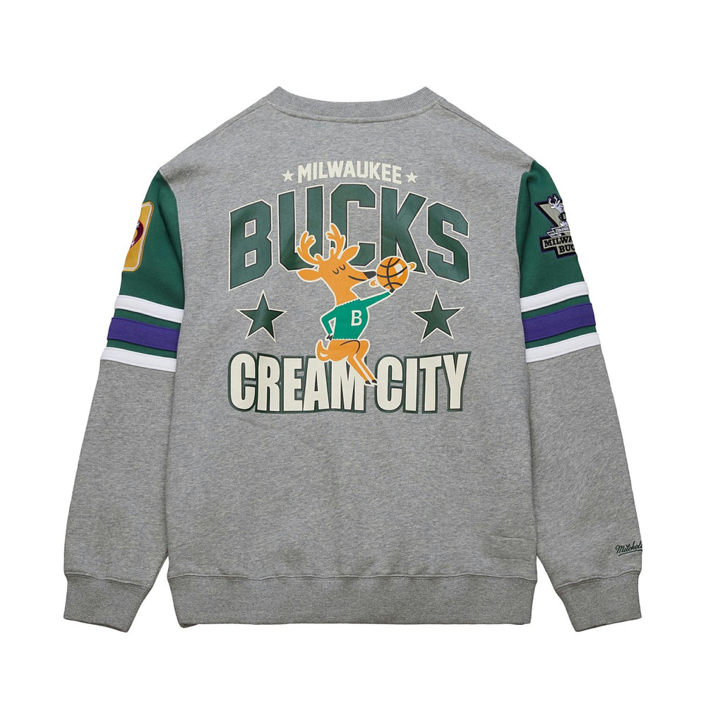 Milwaukee Bucks Hardwood Classics All Over 4.0 Pullover Sweatshirt Heather Gray - Mitchell & Ness