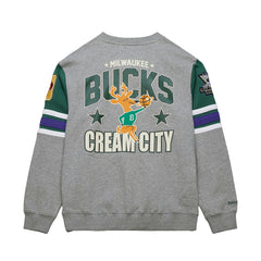 Milwaukee Bucks Hardwood Classics All Over 4.0 Pullover Sweatshirt Heather Gray - Mitchell & Ness