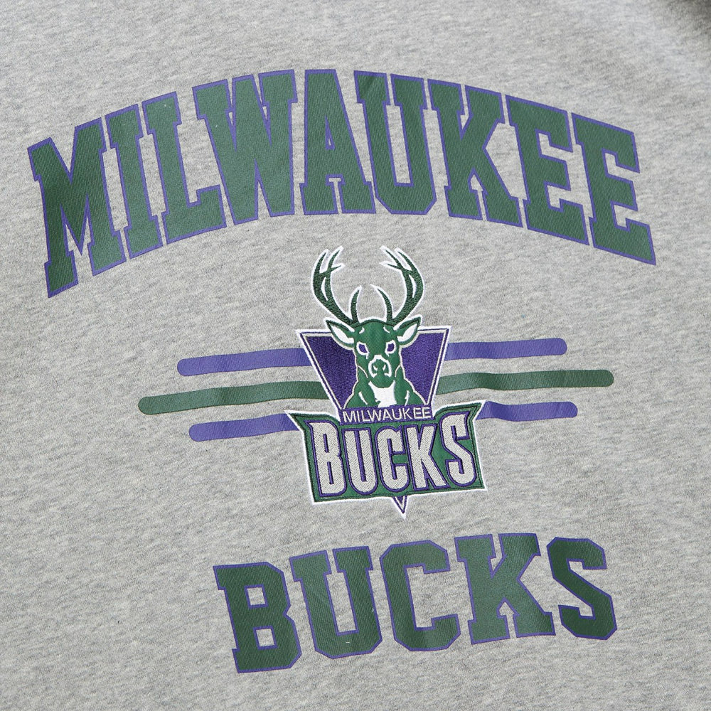 Milwaukee Bucks Hardwood Classics All Over 4.0 Pullover Sweatshirt Heather Gray - Mitchell & Ness
