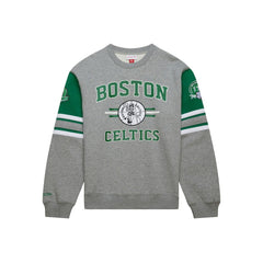 Boston Celtics Hardwood Classics All Over 4.0 Pullover Sweatshirt Heather Gray - Mitchell & Ness
