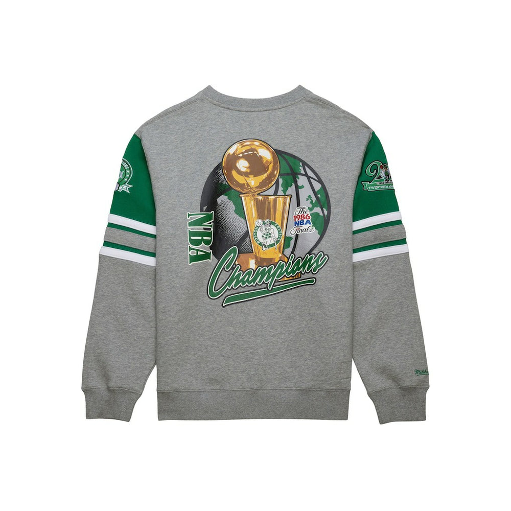 Boston Celtics Hardwood Classics All Over 4.0 Pullover Sweatshirt Heather Gray - Mitchell & Ness
