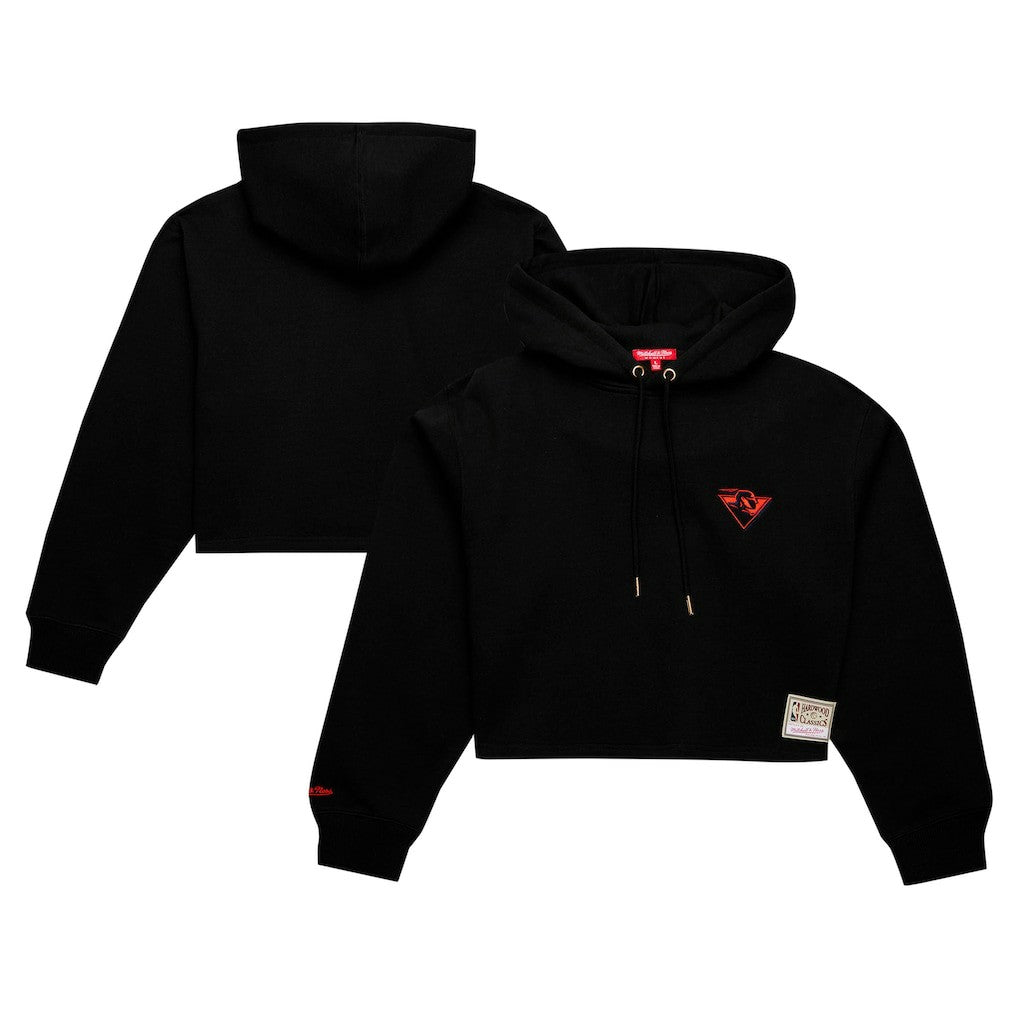 Golden State Warriors Women's Hardwood Classics Cropped Pullover Hoodie Black - Mitchell & Ness
