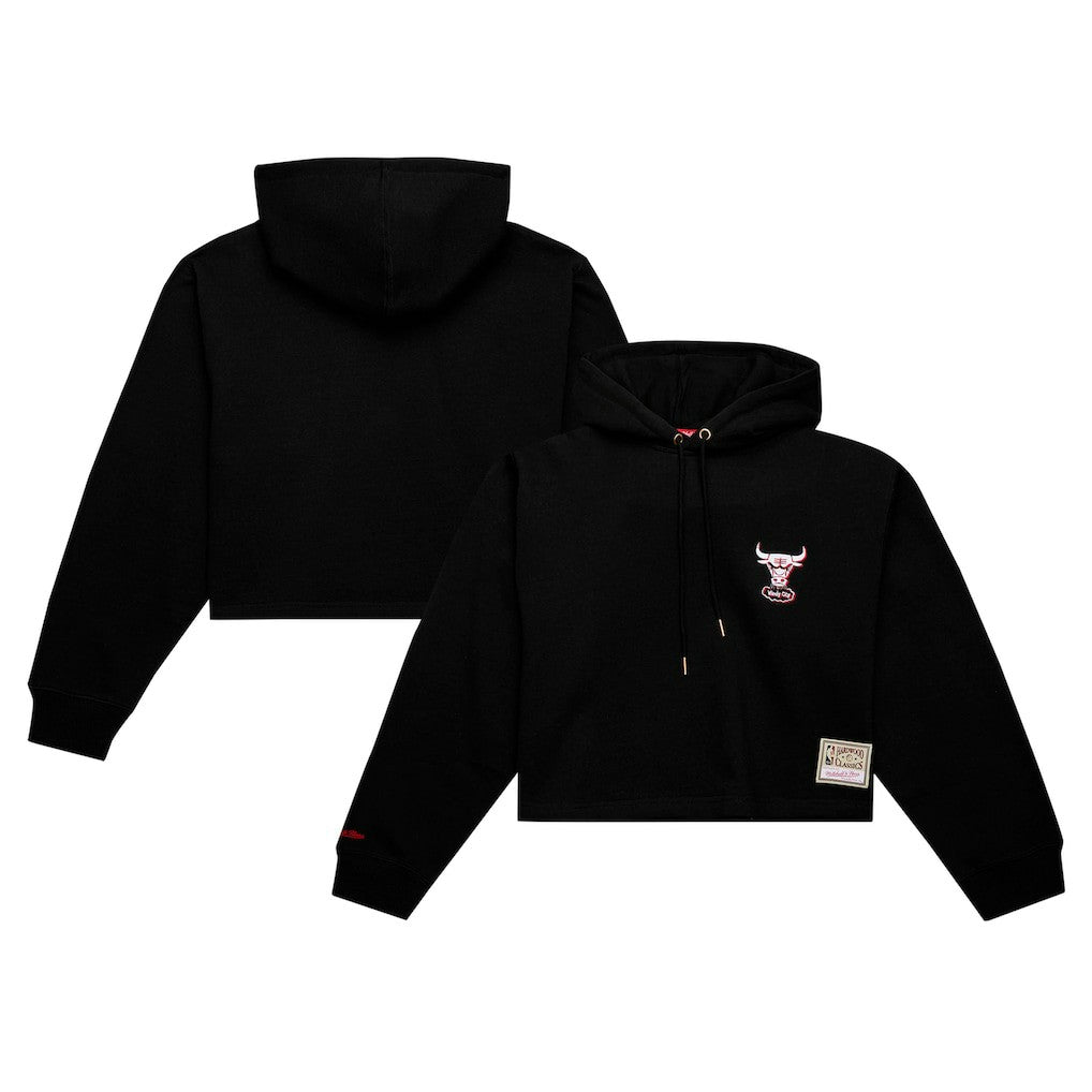 Chicago Bulls Women's Hardwood Classics Cropped Pullover Hoodie Black - Mitchell & Ness