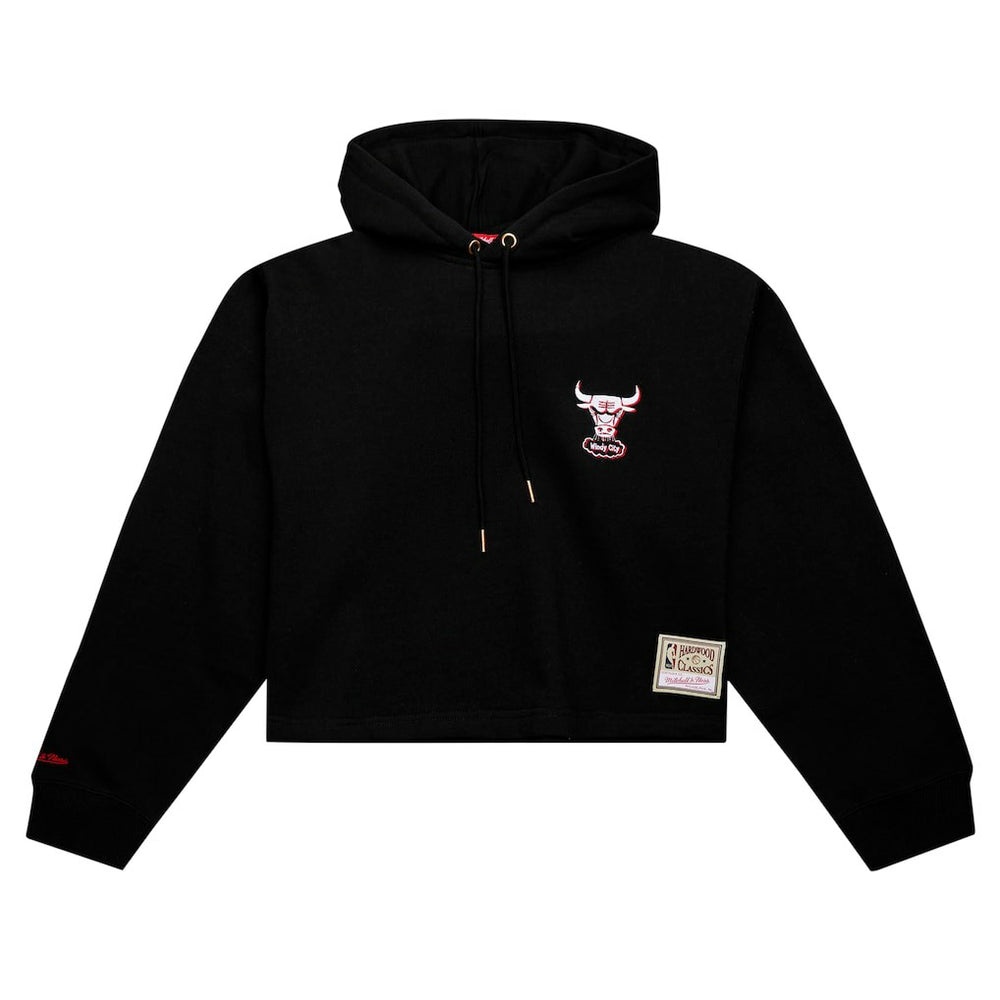Chicago Bulls Women's Hardwood Classics Cropped Pullover Hoodie Black - Mitchell & Ness