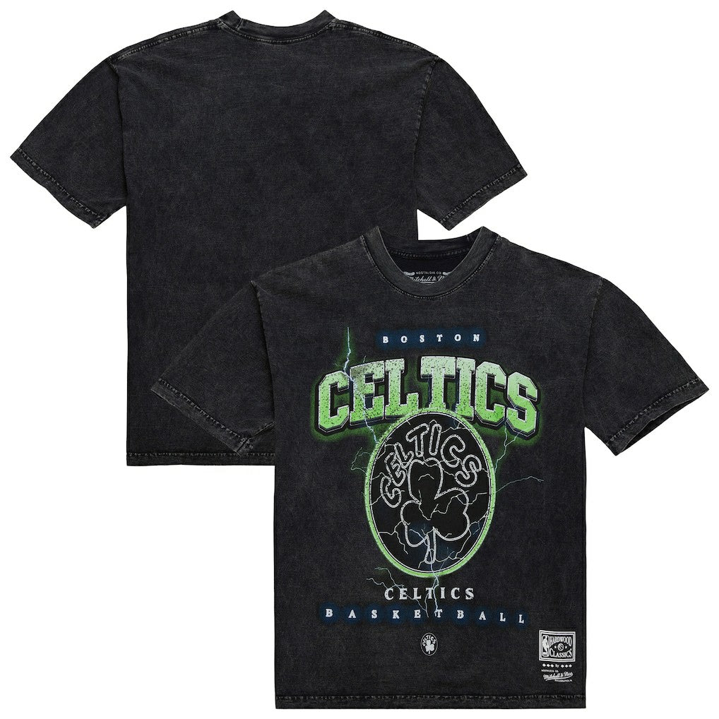 Boston Celtics Unisex Hardwood Classics Vintage Voltage Premium Heavyweight T-Shirt Black - Mitchell & Ness