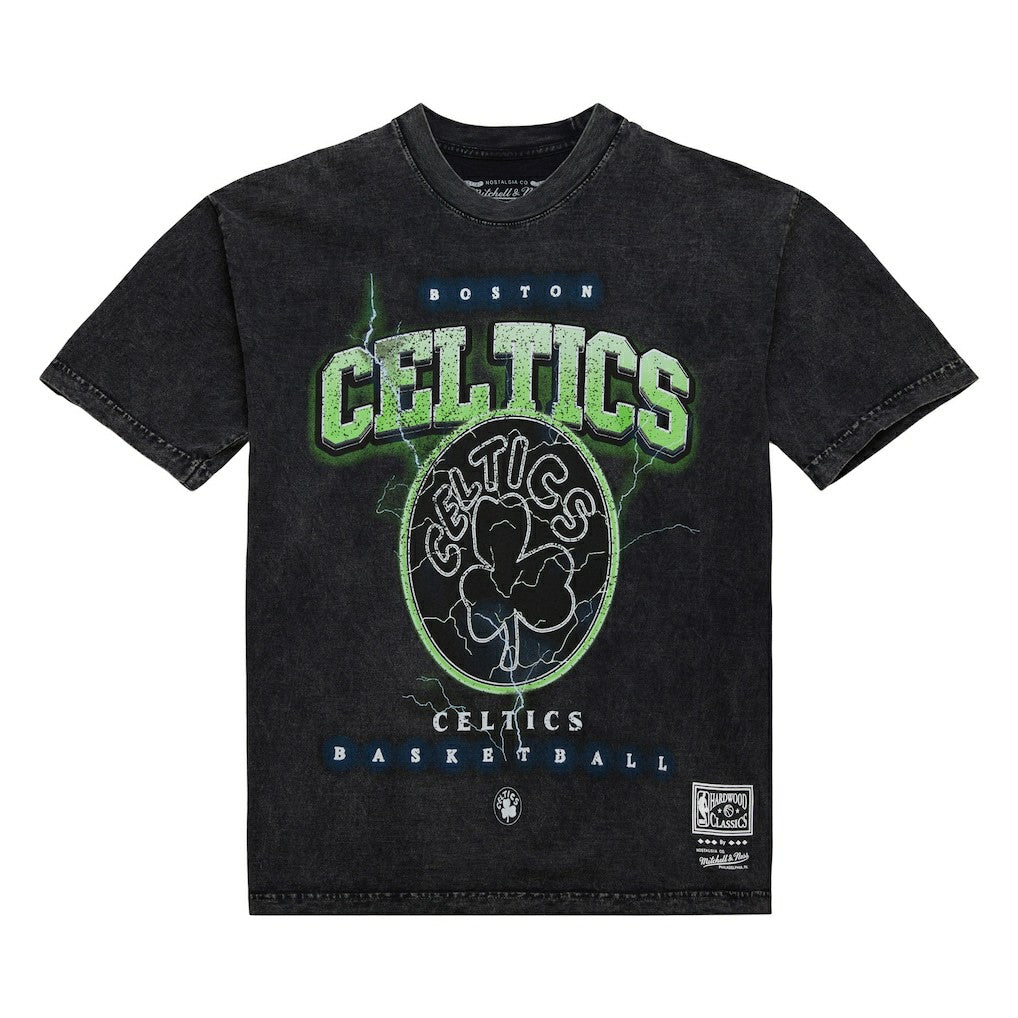 Boston Celtics Unisex Hardwood Classics Vintage Voltage Premium Heavyweight T-Shirt Black - Mitchell & Ness
