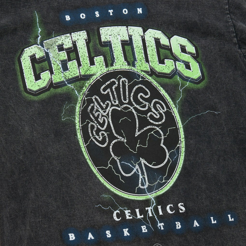 Boston Celtics Unisex Hardwood Classics Vintage Voltage Premium Heavyweight T-Shirt Black - Mitchell & Ness