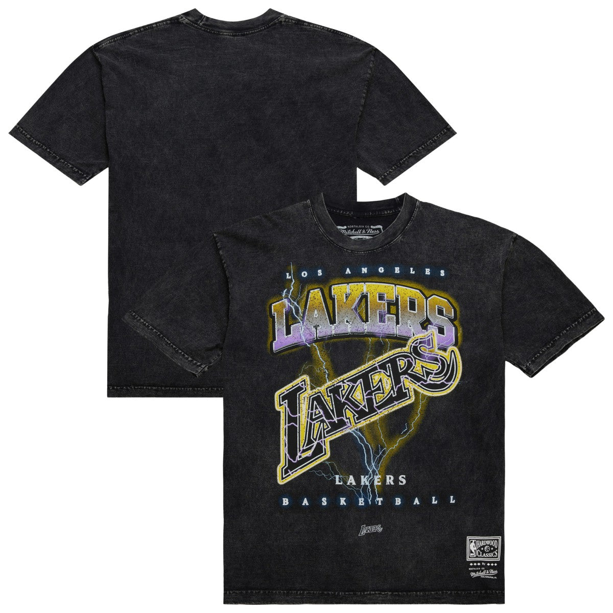 Los Angeles Lakers Unisex Hardwood Classics Vintage Voltage Premium Heavyweight T-Shirt Black - Mitchell & Ness