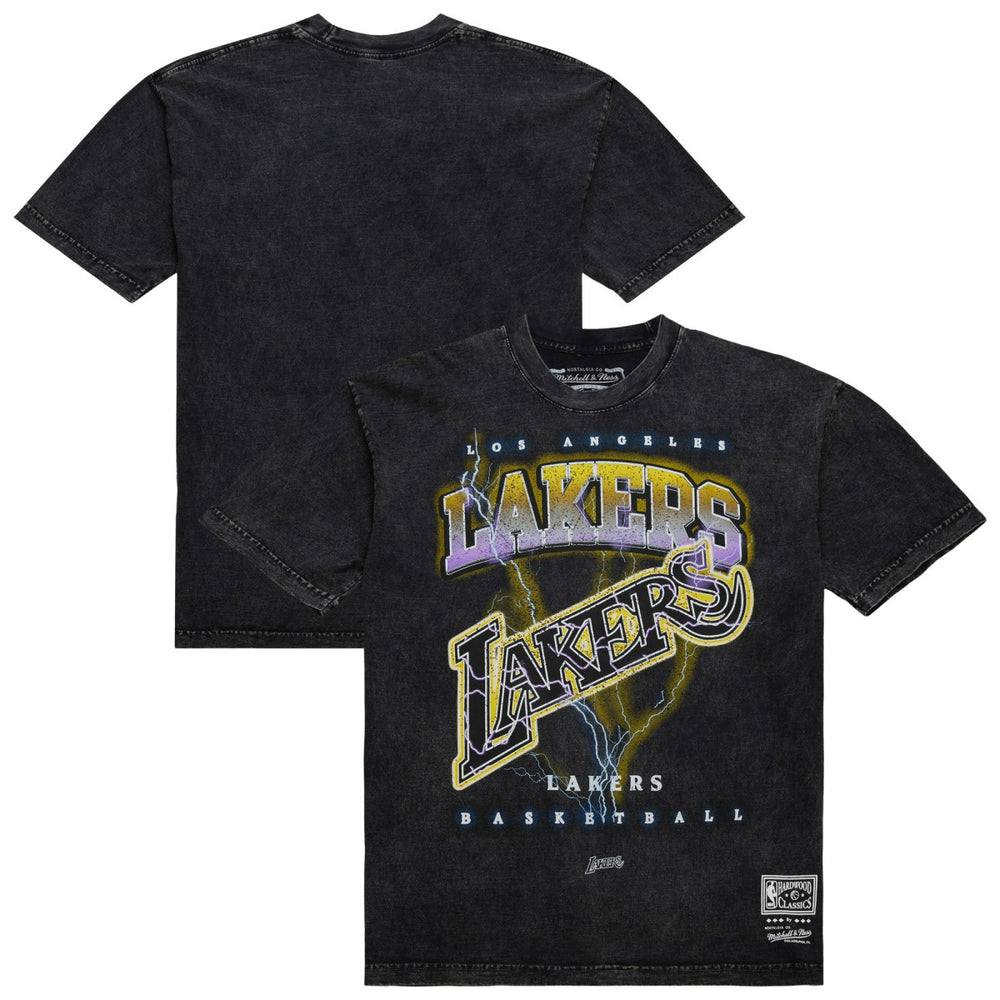 Los Angeles Lakers Unisex Hardwood Classics Vintage Voltage Premium Heavyweight T-Shirt Black - Mitchell & Ness