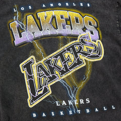 Los Angeles Lakers Unisex Hardwood Classics Vintage Voltage Premium Heavyweight T-Shirt Black - Mitchell & Ness