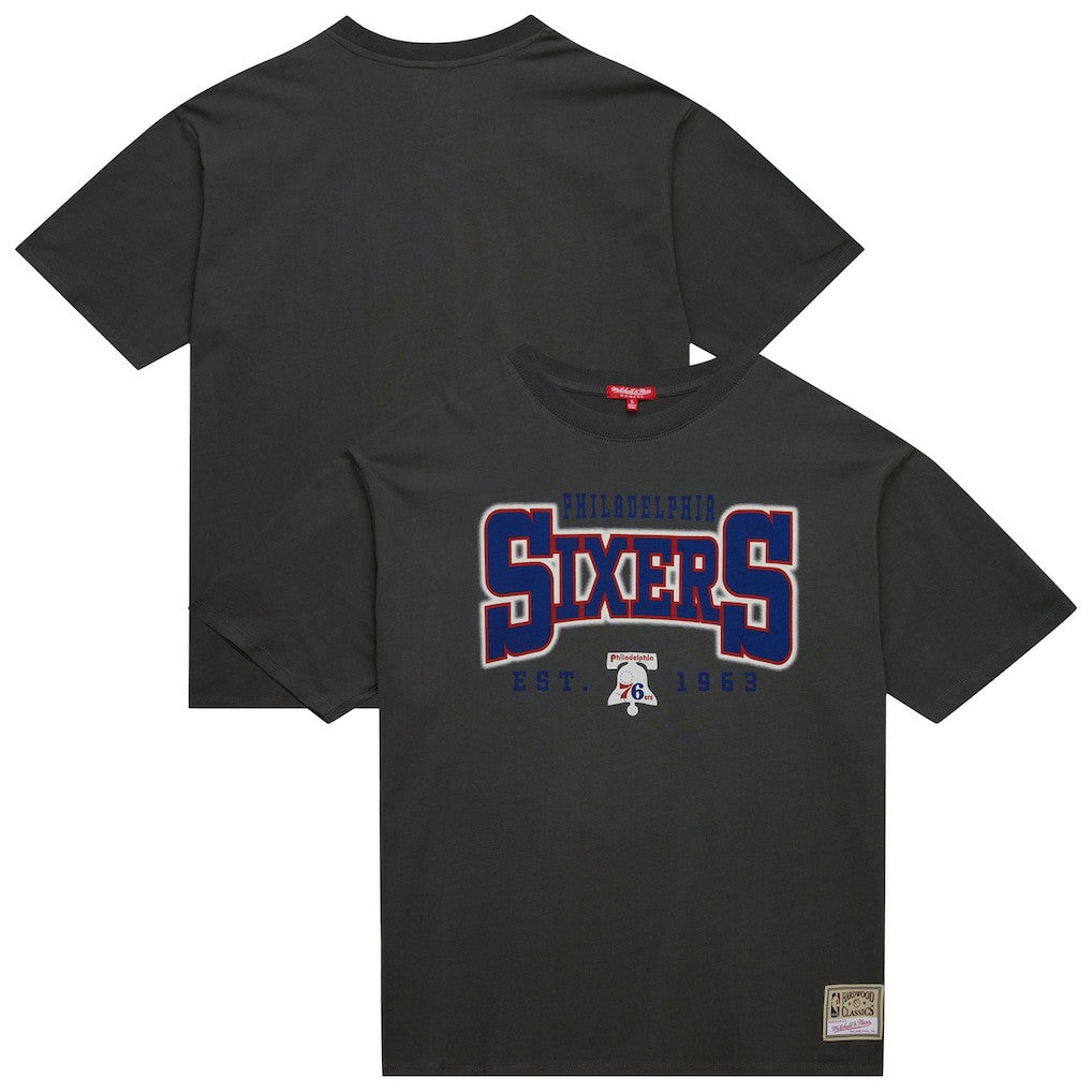 Philadelphia 76ers Women's Hardwood Classics Oversized Boyfriend T-Shirt Charcoal - Mitchell & Ness outlet