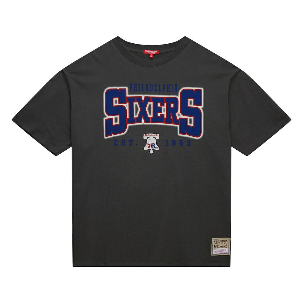 Philadelphia 76ers Women's Hardwood Classics Oversized Boyfriend T-Shirt Charcoal - Mitchell & Ness outlet
