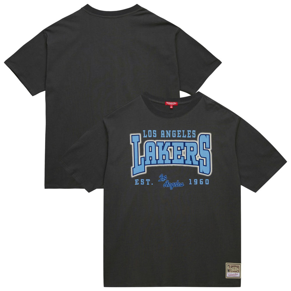 Los Angeles Lakers Women's Hardwood Classics Oversized Boyfriend T-Shirt Charcoal - Mitchell & Ness
