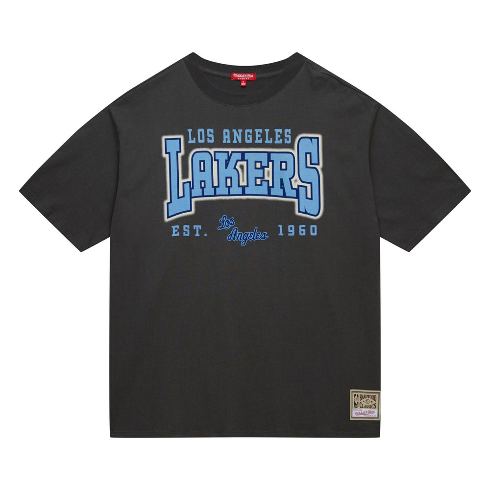 Los Angeles Lakers Women's Hardwood Classics Oversized Boyfriend T-Shirt Charcoal - Mitchell & Ness