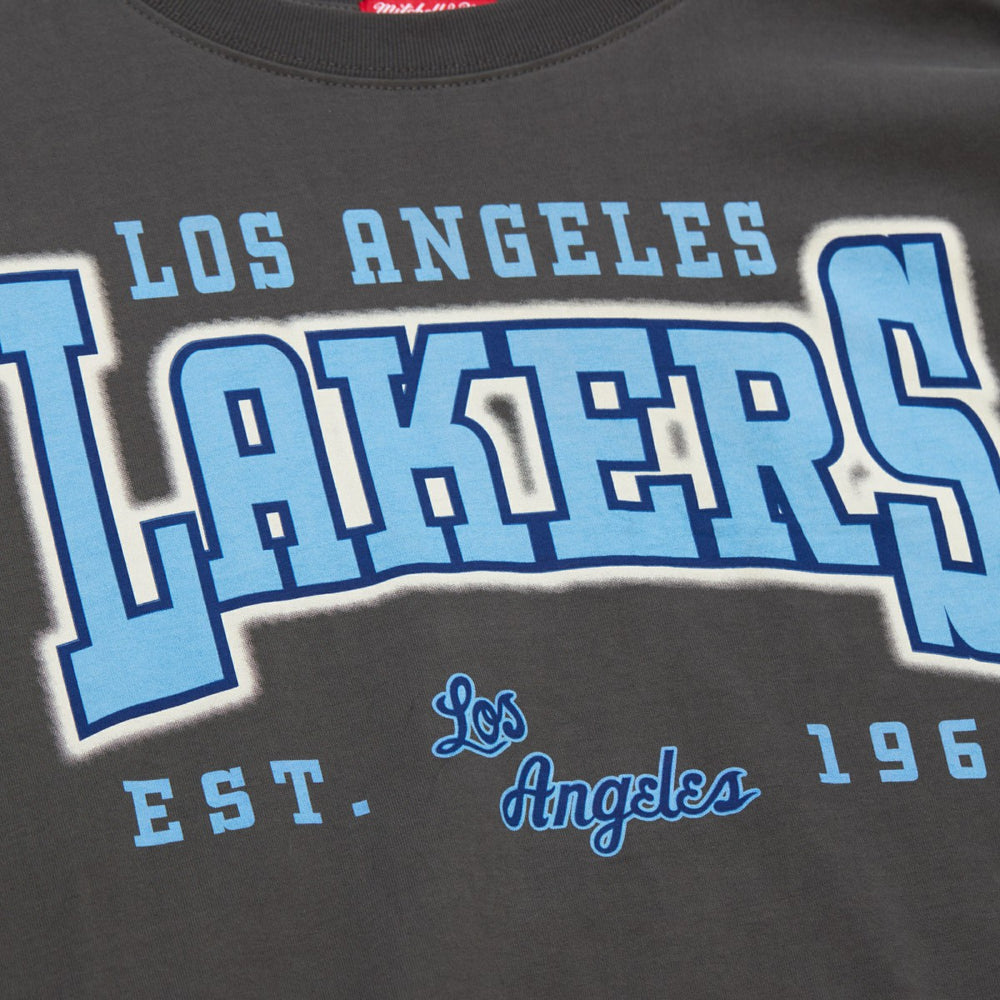 Los Angeles Lakers Women's Hardwood Classics Oversized Boyfriend T-Shirt Charcoal - Mitchell & Ness