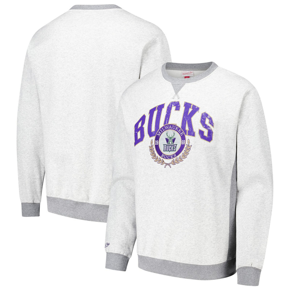 Milwaukee Bucks Vintage Logo Pullover Sweatshirt Heather Gray - Mitchell & Ness