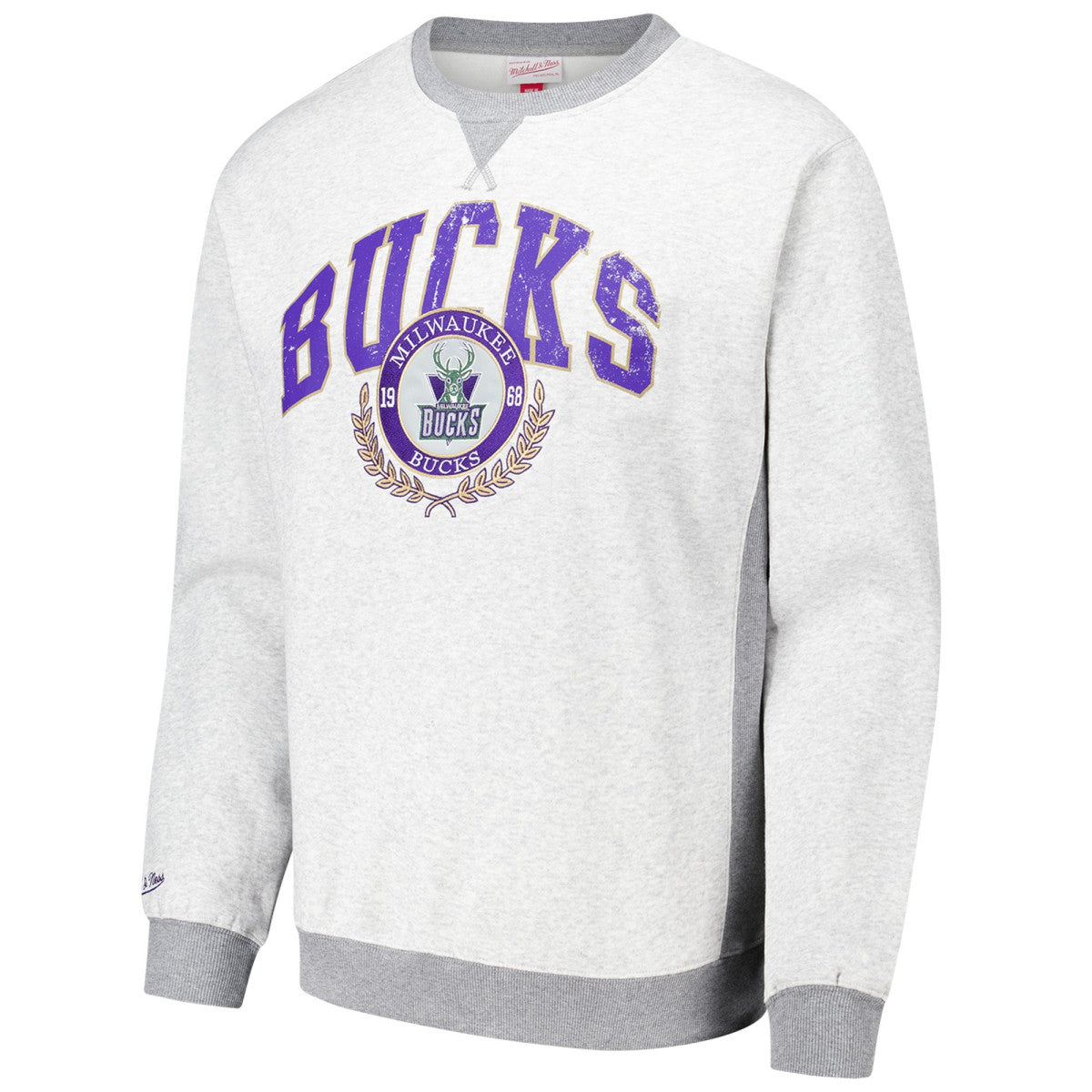 Milwaukee Bucks Vintage Logo Pullover Sweatshirt Heather Gray - Mitchell & Ness