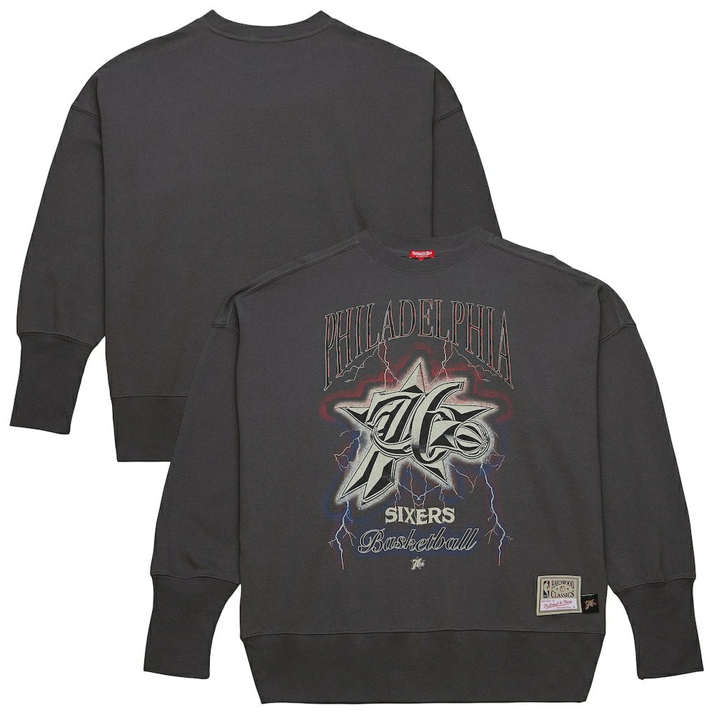 Philadelphia 76ers Women's Hardwood Classics Lightweight Pullover Sweatshirt Charcoal - Mitchell & Ness