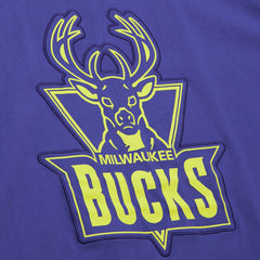 Milwaukee Bucks Hardwood Classics Neon Nights Premium T-Shirt Purple - Mitchell & Ness