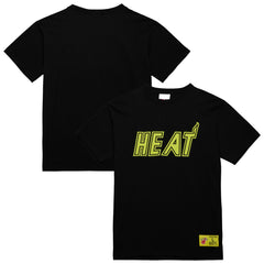 Miami Heat Hardwood Classics Neon Nights Premium T-Shirt Black - Mitchell & Ness