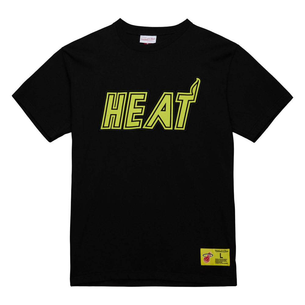 Miami Heat Hardwood Classics Neon Nights Premium T-Shirt Black - Mitchell & Ness