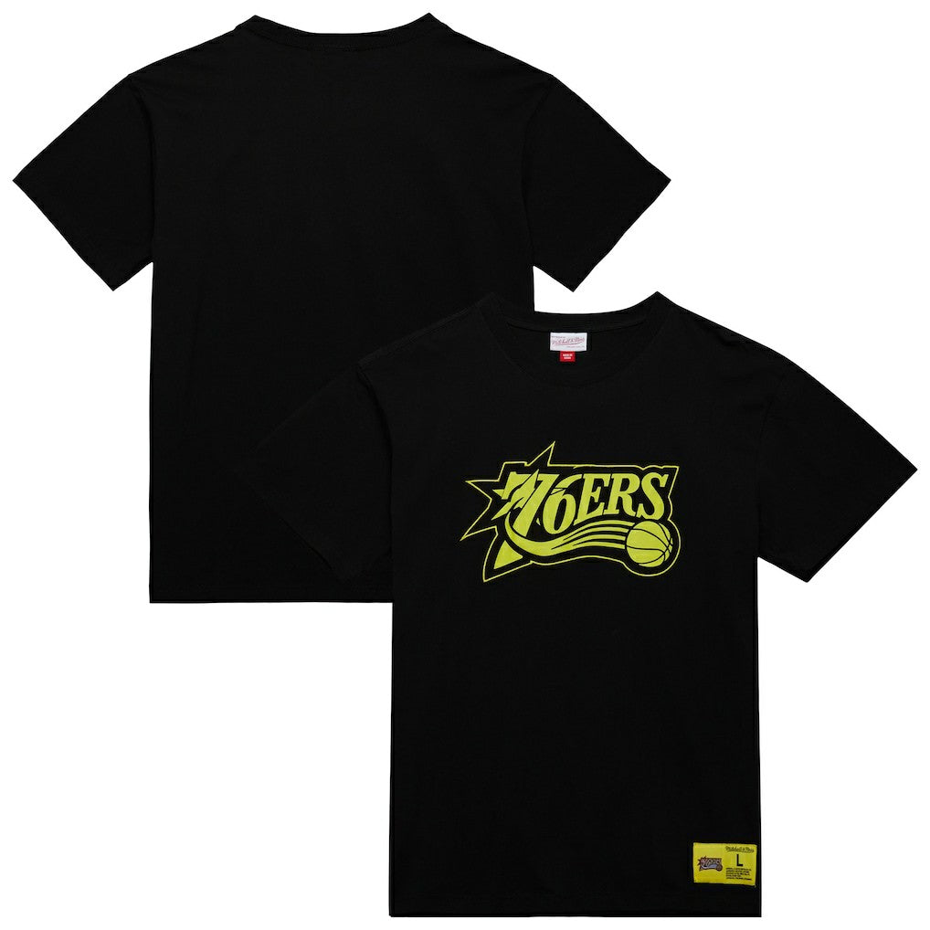 Philadelphia 76ers Hardwood Classics Neon Nights Premium T-Shirt Black - Mitchell & Ness