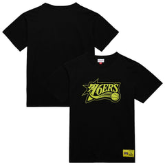 Philadelphia 76ers Hardwood Classics Neon Nights Premium T-Shirt Black - Mitchell & Ness