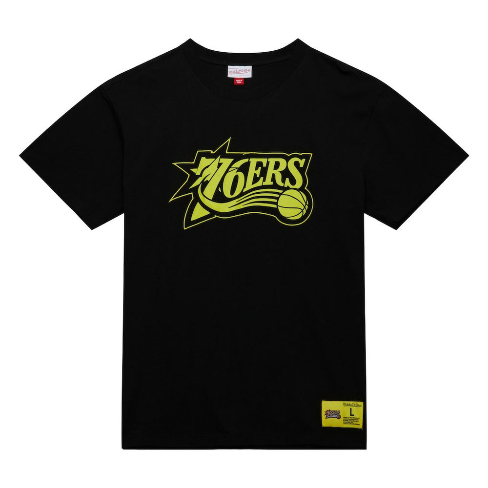 Philadelphia 76ers Hardwood Classics Neon Nights Premium T-Shirt Black - Mitchell & Ness