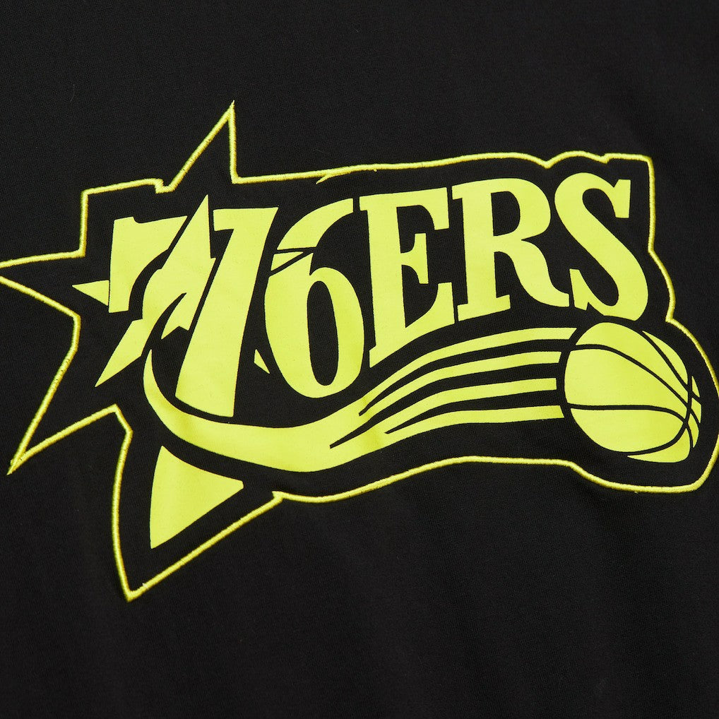 Philadelphia 76ers Hardwood Classics Neon Nights Premium T-Shirt Black - Mitchell & Ness