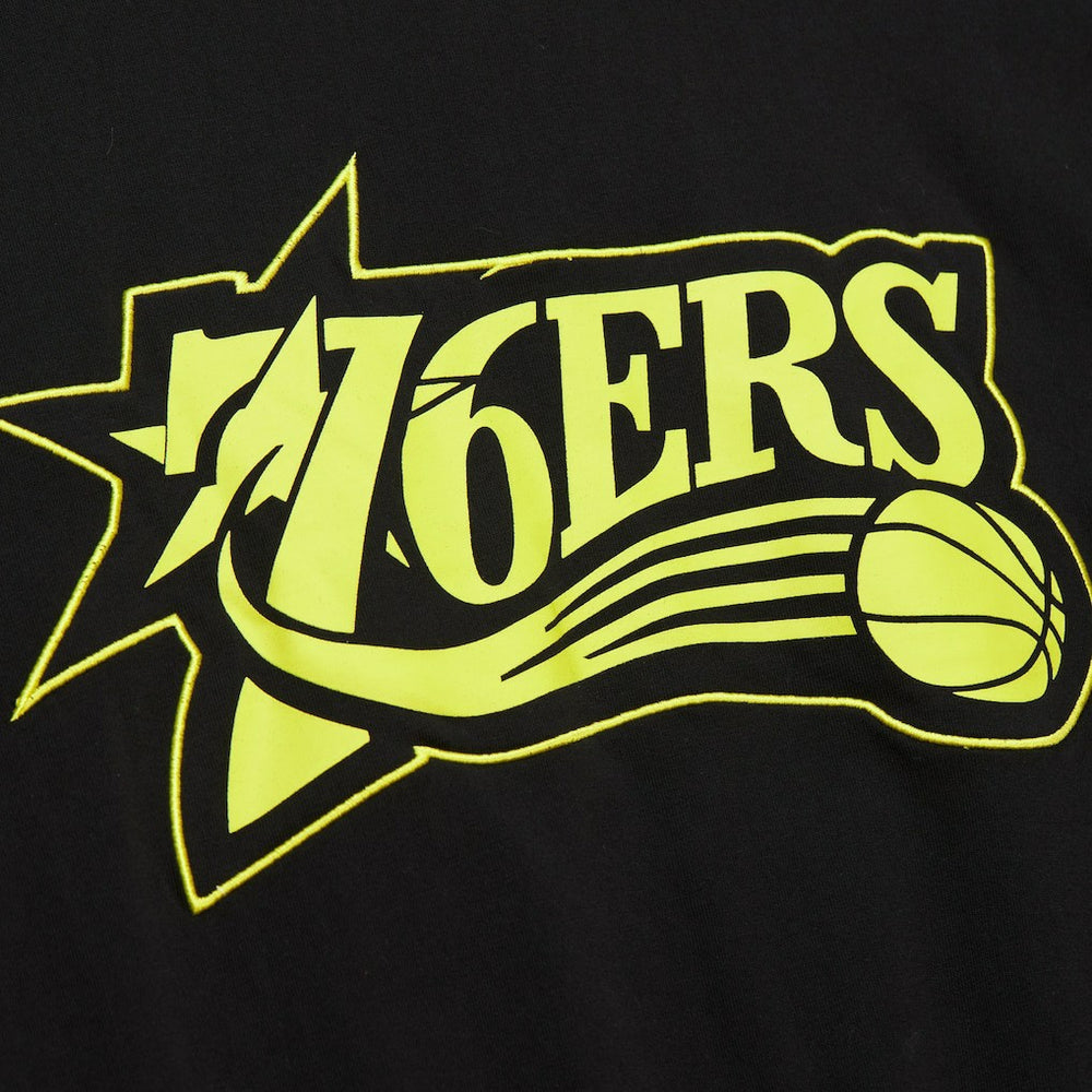 Philadelphia 76ers Hardwood Classics Neon Nights Premium T-Shirt Black - Mitchell & Ness