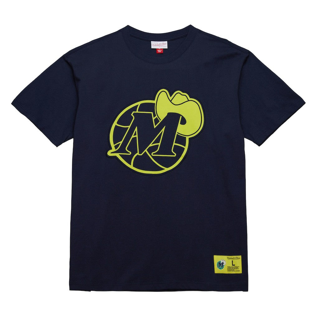 Dallas Mavericks Hardwood Classics Neon Nights Premium T-Shirt Navy - Mitchell & Ness