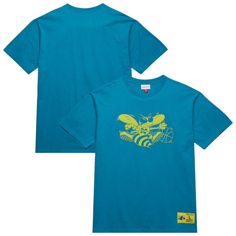 Charlotte Hornets Hardwood Classics Neon Nights Premium T-Shirt Teal - Mitchell & Ness