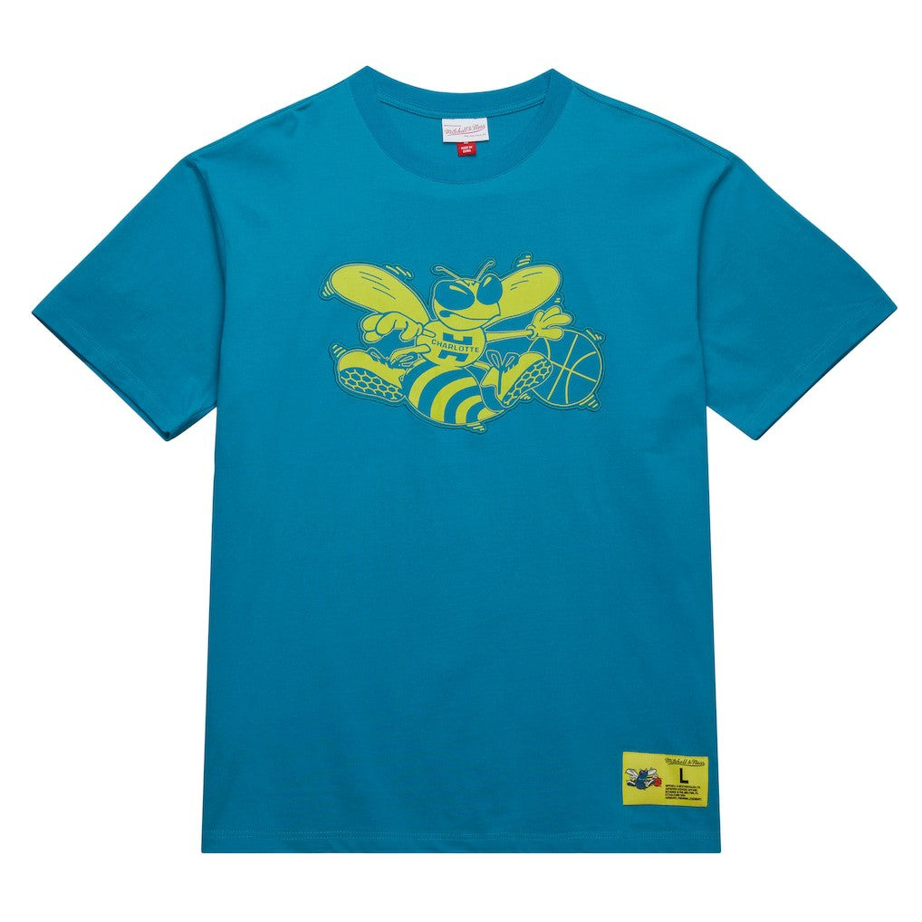 Charlotte Hornets Hardwood Classics Neon Nights Premium T-Shirt Teal - Mitchell & Ness