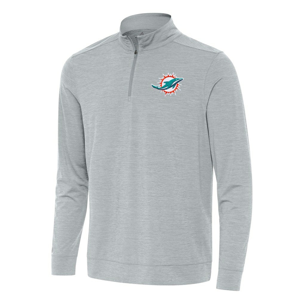Miami Dolphins Antigua Bright Quarter-Zip Top - Heather Gray Tops