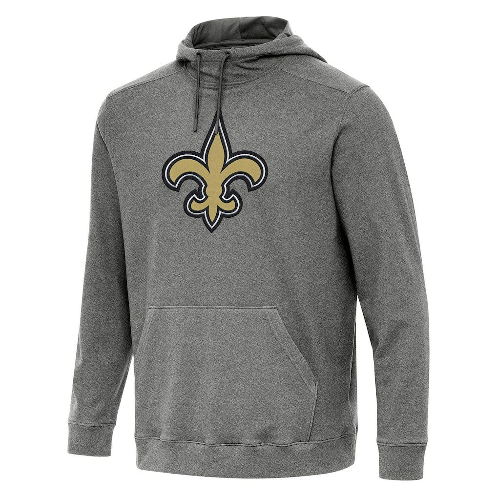 New Orleans Saints Antigua Cloud Pullover Hoodie - Heather Black Hoodies