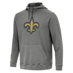 New Orleans Saints Antigua Cloud Pullover Hoodie - Heather Black Hoodies