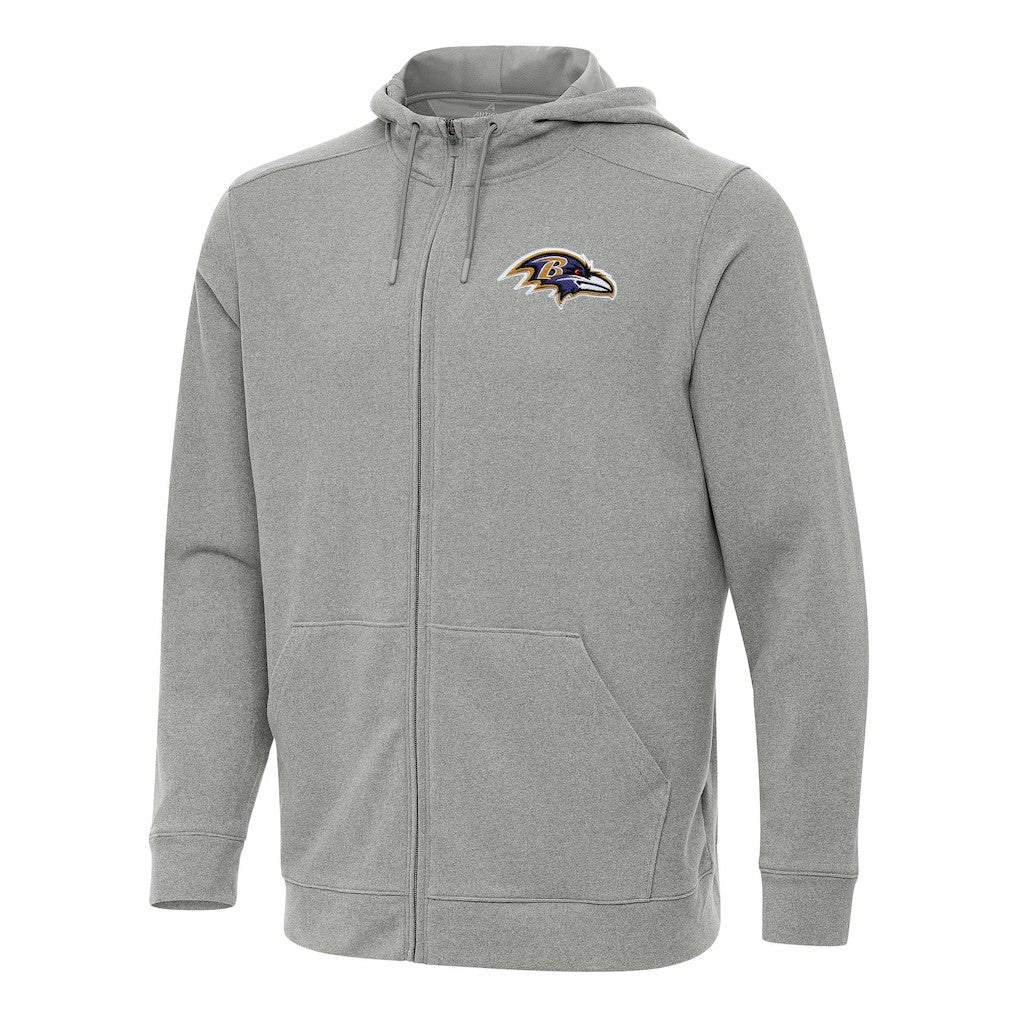 Baltimore Ravens Antigua Effortless Full-Zip Hoodie - Heather Gray Hoodies