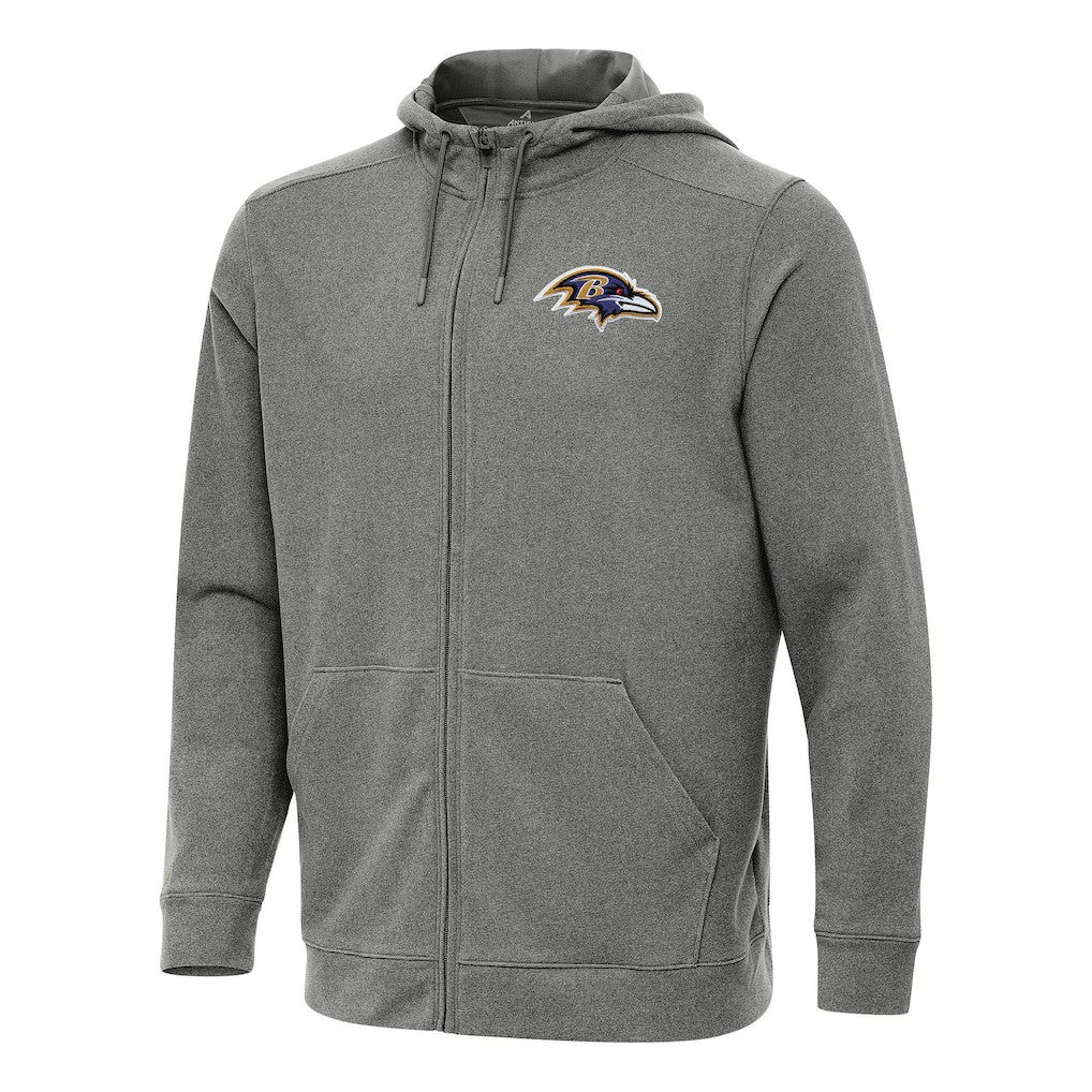 Baltimore Ravens Antigua Effortless Full-Zip Hoodie - Heather Black Hoodies