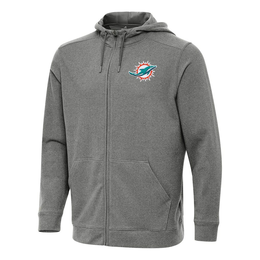 Miami Dolphins Antigua Effortless Full-Zip Hoodie - Heather Black Hoodies