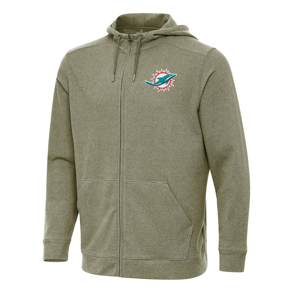 Miami Dolphins Antigua Effortless Full-Zip Hoodie - Olive Hoodies