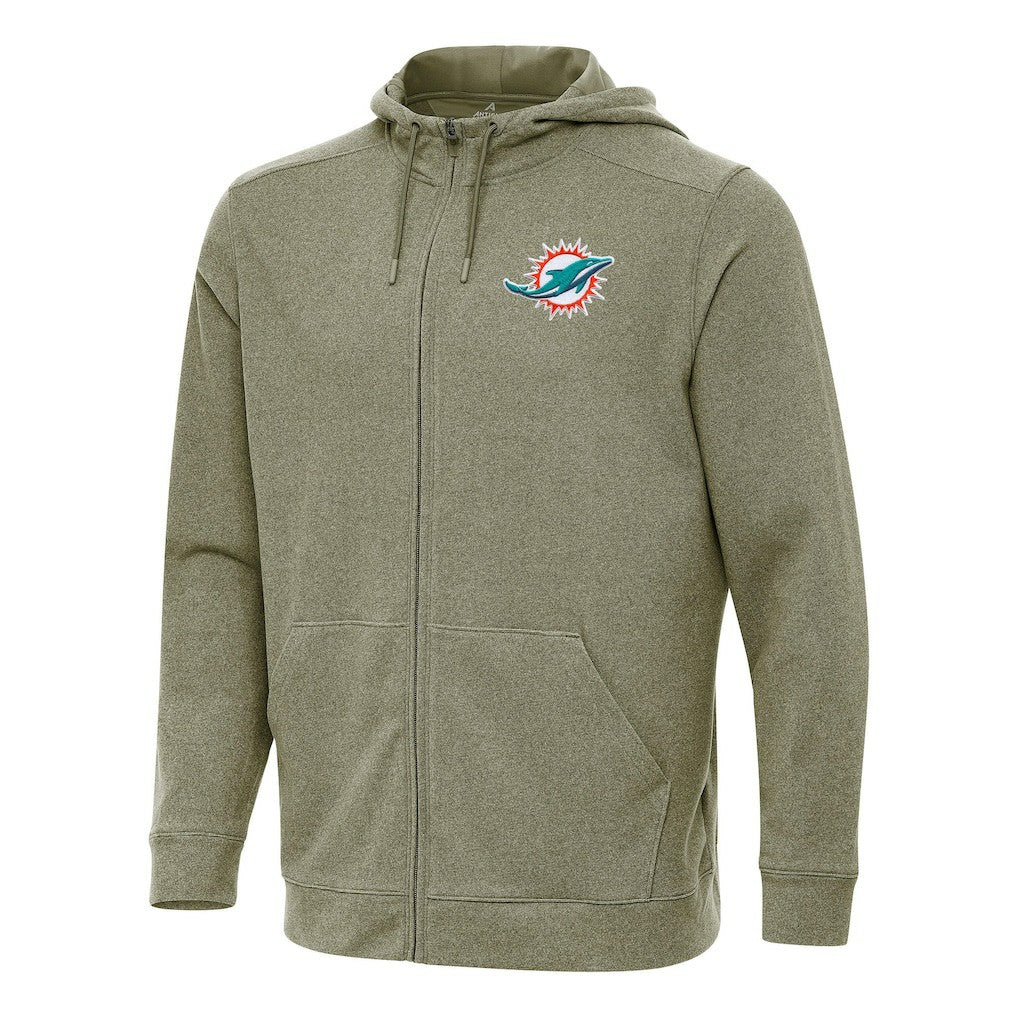 Miami Dolphins Antigua Effortless Full-Zip Hoodie - Olive Hoodies