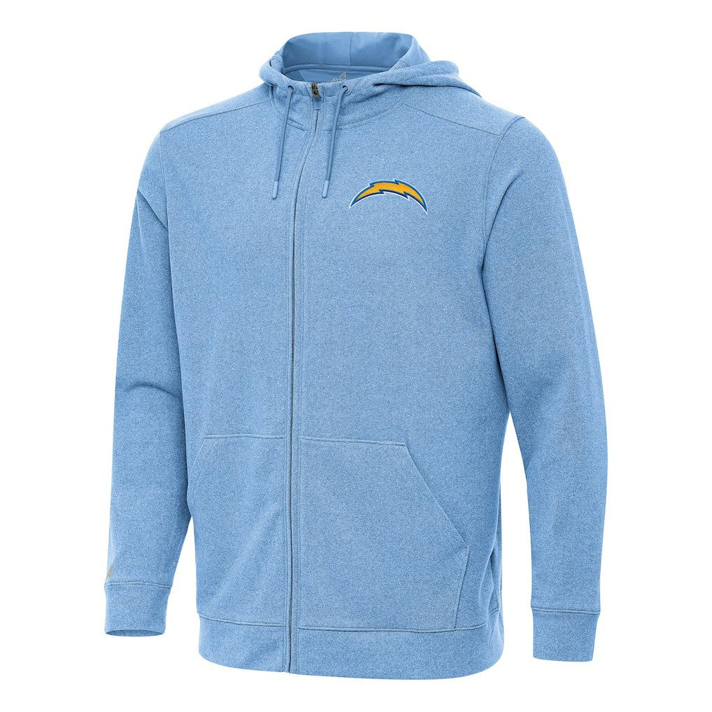 Los Angeles Chargers Antigua Effortless Full-Zip Hoodie - Heather Powder Blue Hoodies